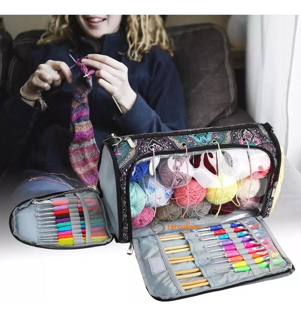 Bolso Organizado Almacenamiento Para Tejer – Diseño Floral Práctico