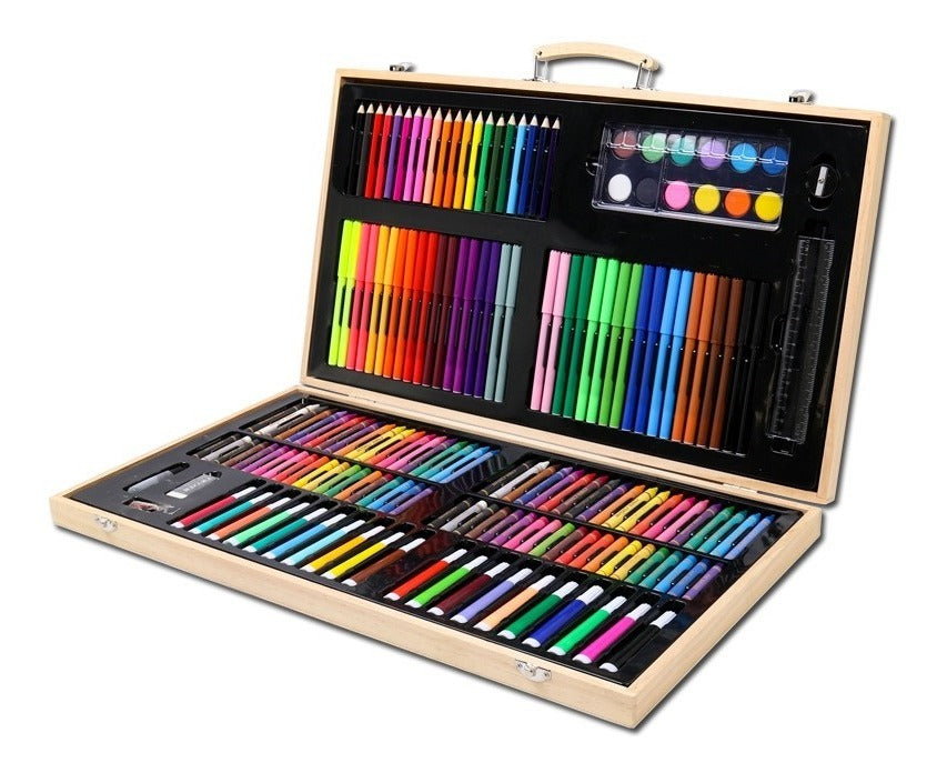 ArteCreativo Set De Arte 220 Pcs – Caja De Madera Elegante Para Creatividad Sin Límites