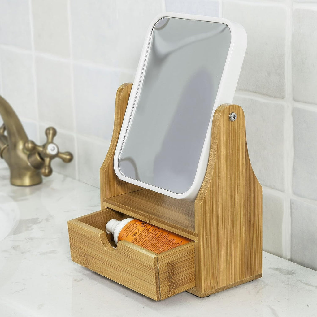 Espejo De Maquillaje Rotación 360 – Diseño Elegante Con Cajón