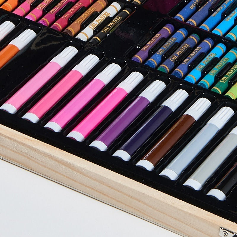 ArteCreativo Set De Arte 220 Pcs – Caja De Madera Elegante Para Creatividad Sin Límites