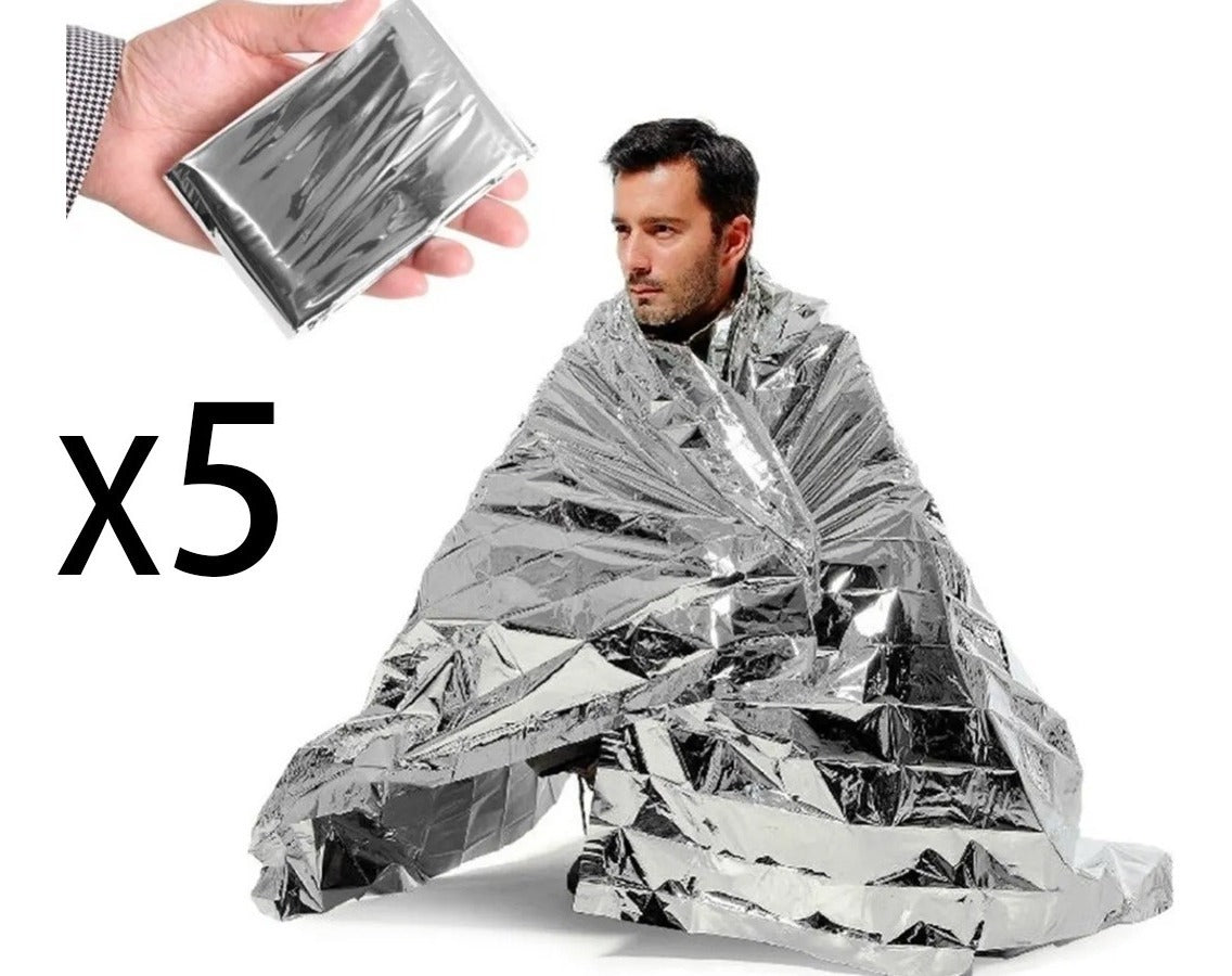 AventuraPro Pack 5 Manta Térmica De Emergencia 160x210 – Protección Vital Para Actividades Al Aire Libre