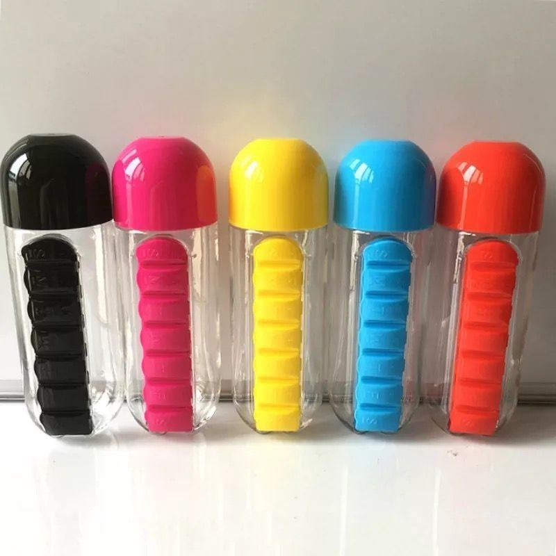 Botella De Agua 600ml – Hidratación Y Organización De Pastillas