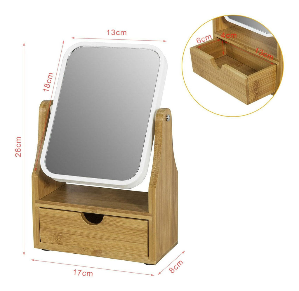 Espejo De Maquillaje Rotación 360 – Diseño Elegante Con Cajón