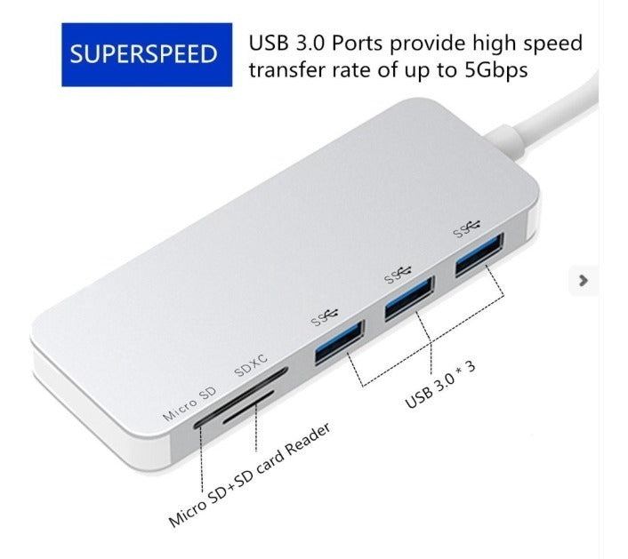 Adaptador Desconocido Type C 5en1 – Conectividad Versátil y Eficiente