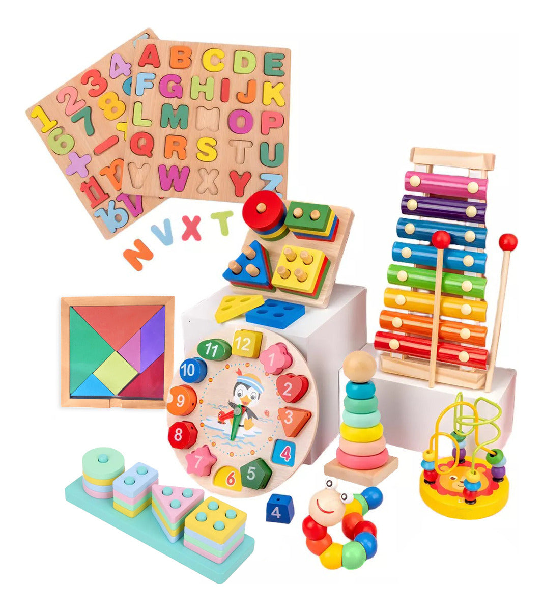 Montessori Toys Pack 10 Juguetes Didácticos De Madera – Fomenta Aprendizaje Y Creatividad