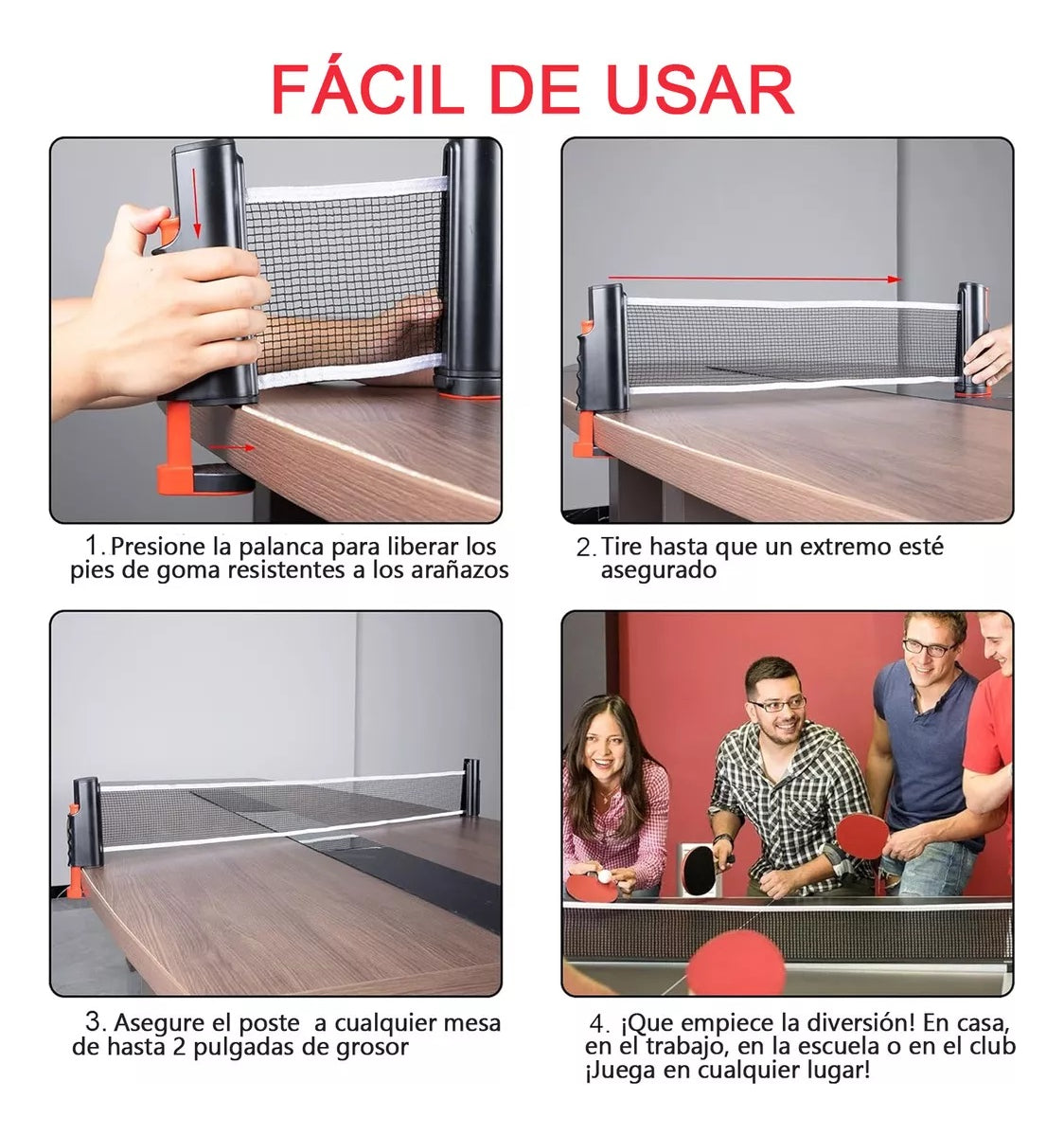 Red Ping Pong – Malla Retráctil Adaptable A Cualquier Mesa