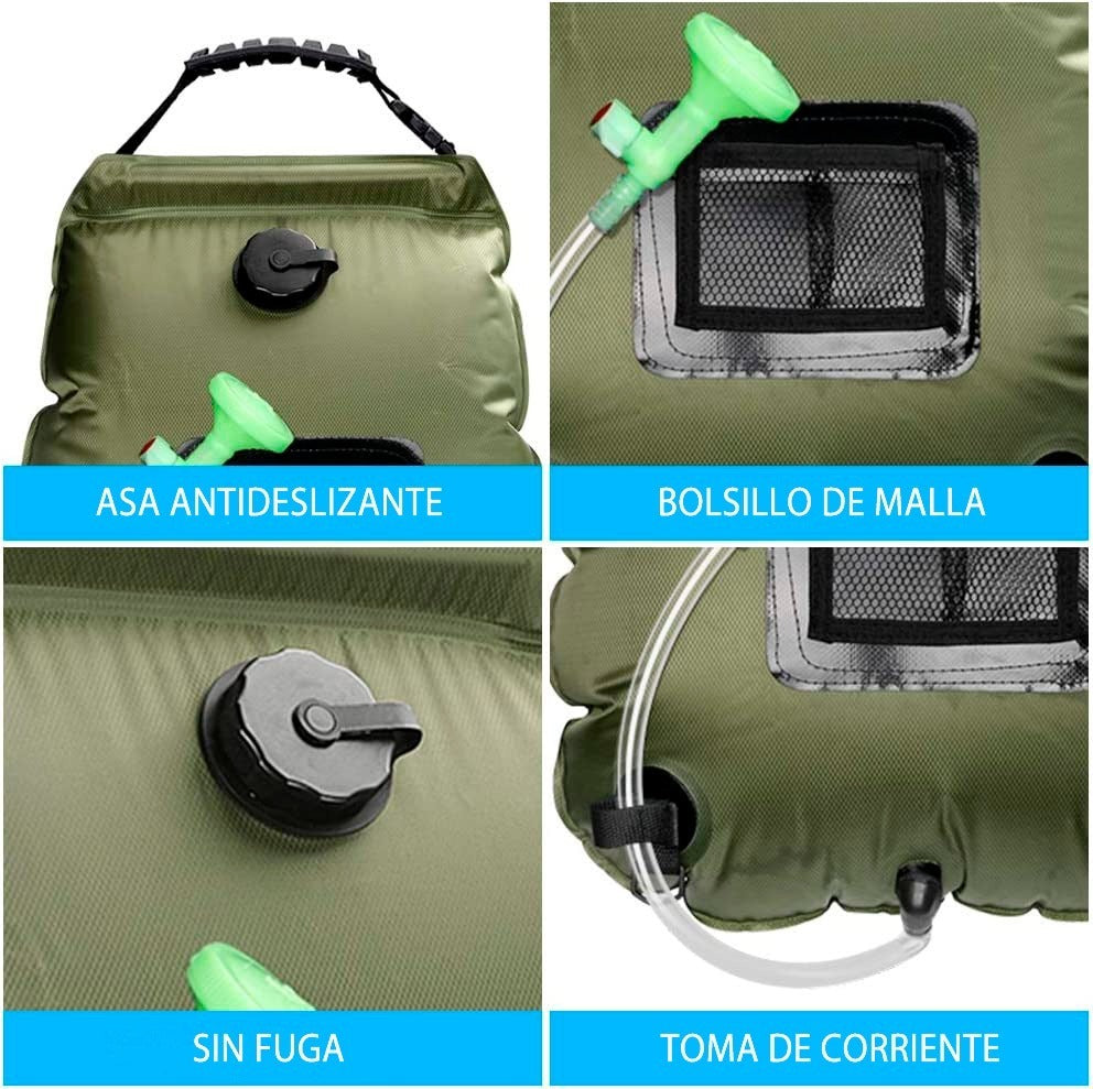 EcoCamp Bolsa Ducha Solar Portátil 20 Ltrs – Experiencia Ecológica en Actividades al Aire Libre