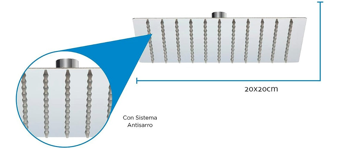 Plato Ducha Cuadrado Acero Inoxidable 20 Cms – Diseño Moderno y Elegante
