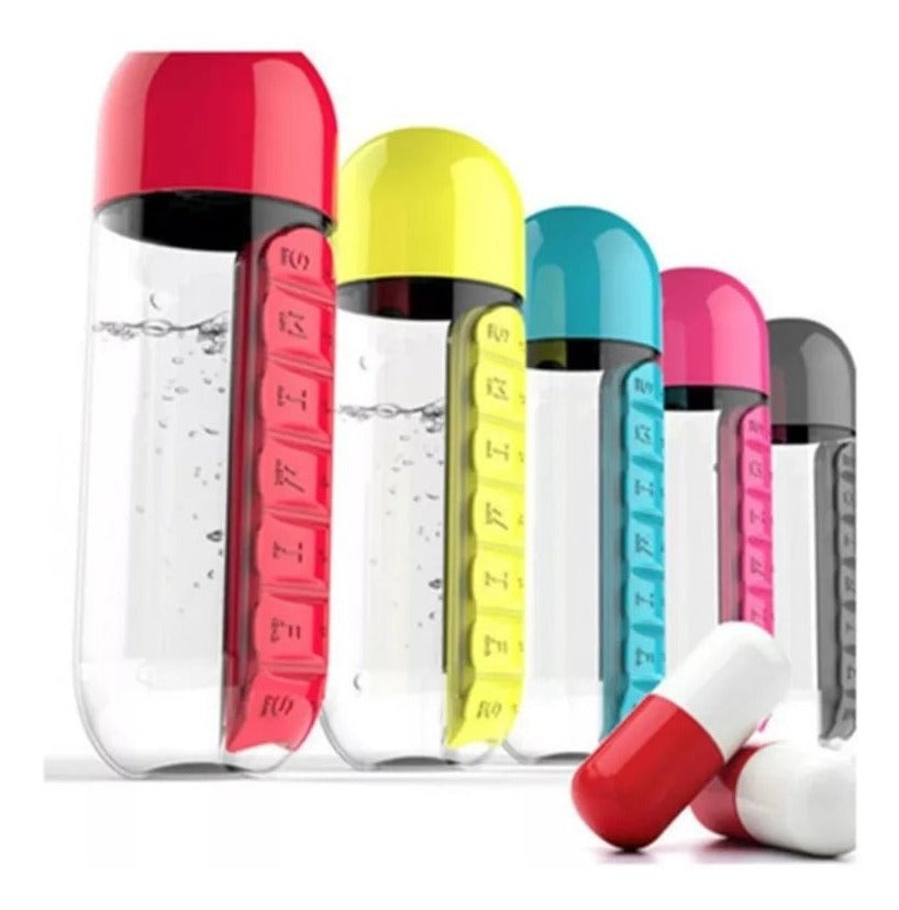 Botella De Agua 600ml – Hidratación Y Organización De Pastillas