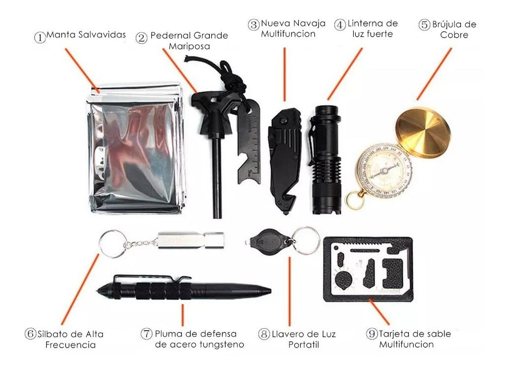 Kit Herramientas De Supervivencia Camping 10 En 1 – Ideal Para Aventuras Al Aire Libre