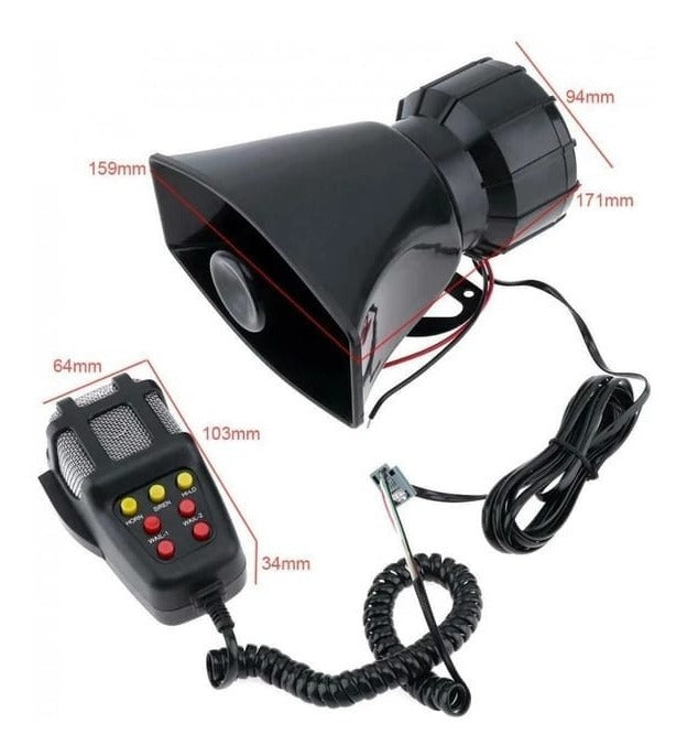 Megáfono Bocina Policial Sirena Carabinero 100W 12V – Sonido Potente y Claro