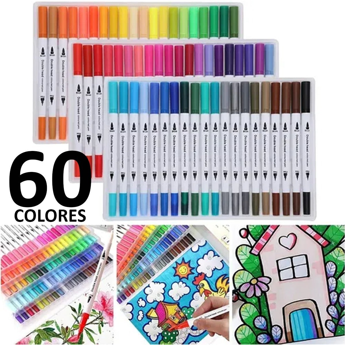 MarcadoresArt Doble Punta 60 Colores – Amplia Gama de Colores Vibrantes