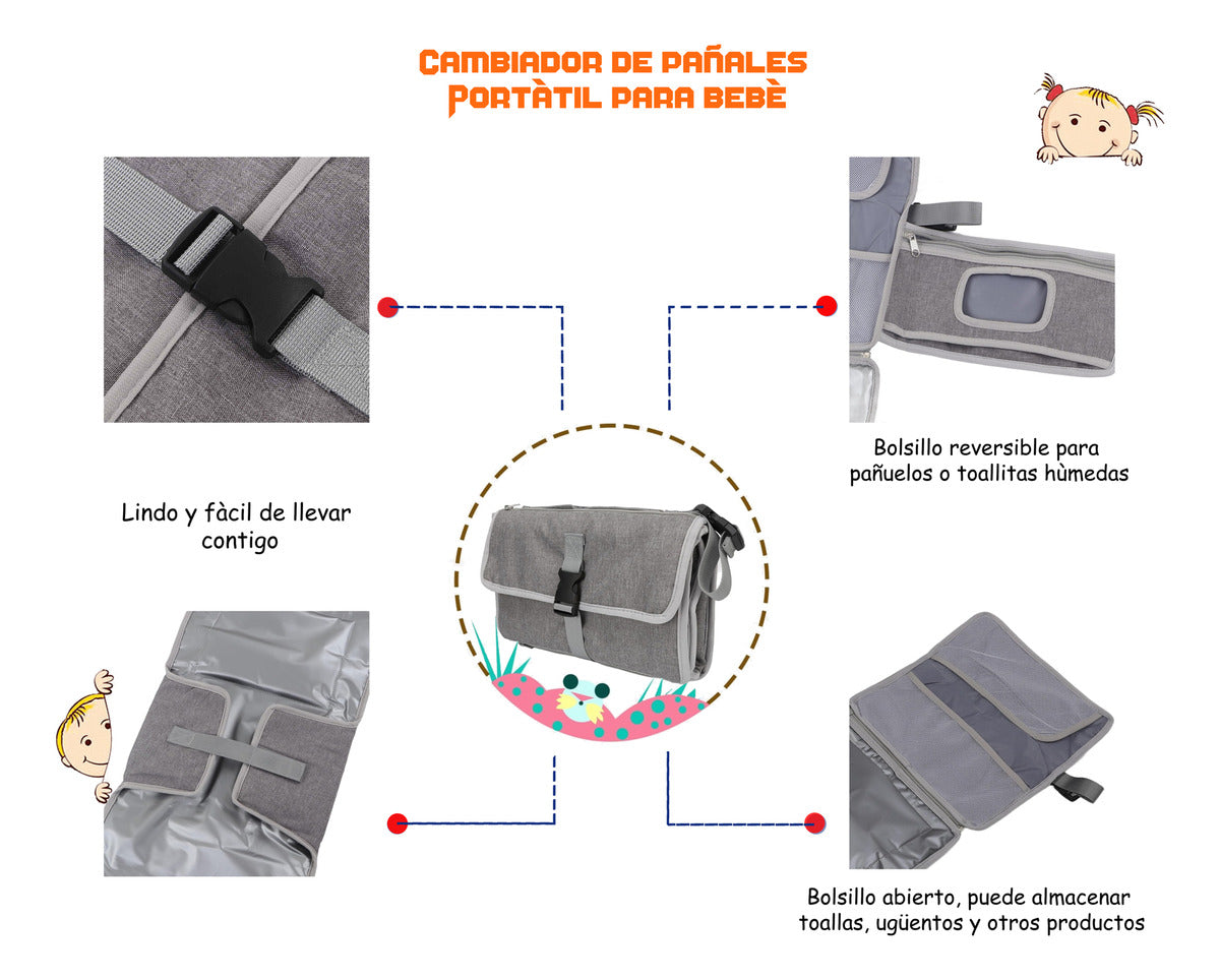 Cambiador Bebé Plegable Impermeable – Ideal Para Viajes Prácticos