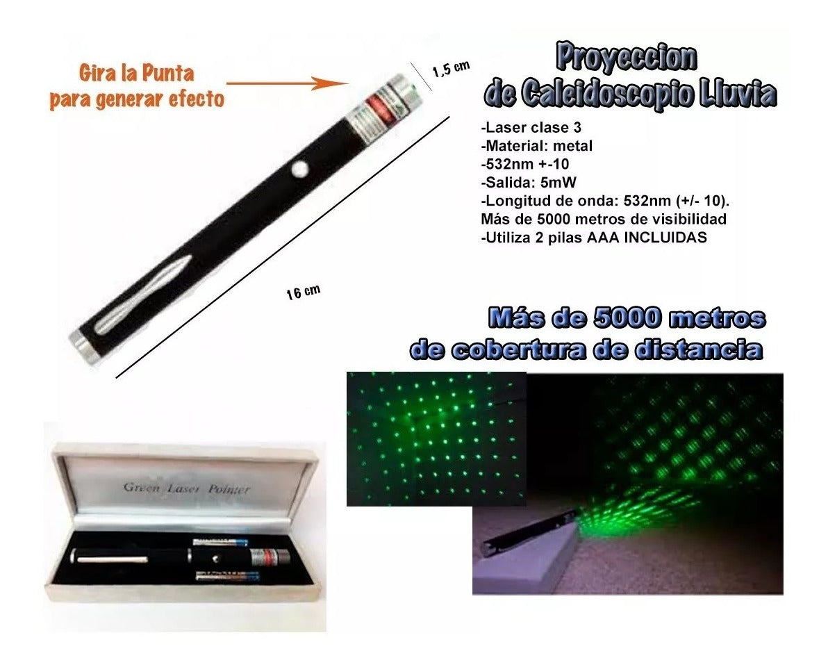 CaleidoLuz Puntero Laser Verde 100mW – Efecto Caleidoscopio Impresionante
