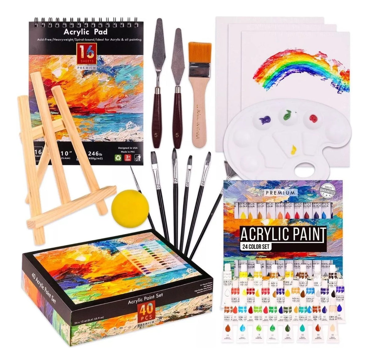 Kit 40pcs Lienzo Pintura Acrilica – Colores Ricamente Pigmentados