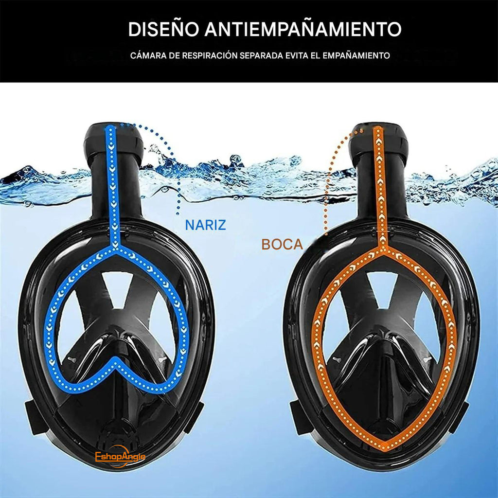 Máscara Snorkel Fullface Antiniebla – Visibilidad Panorámica de 180 Grados