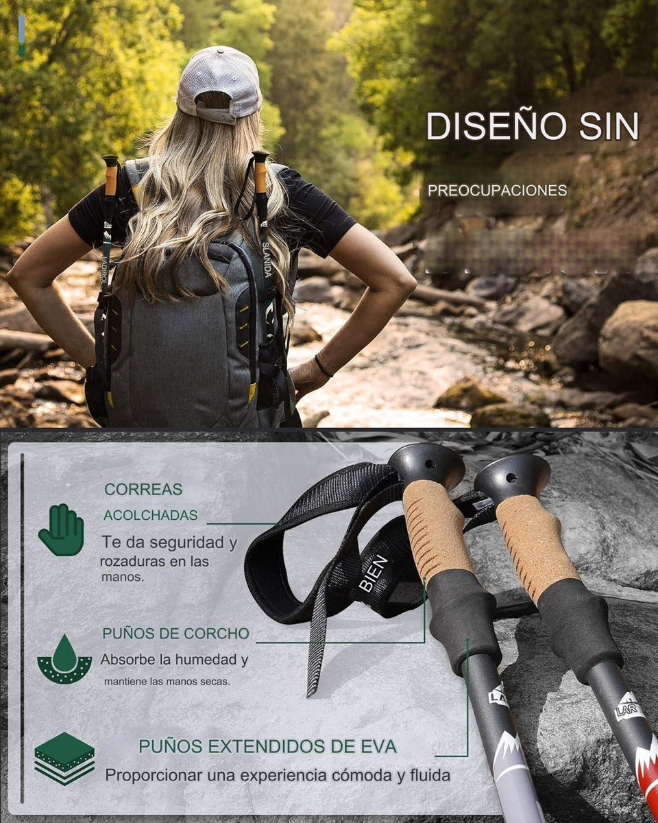 LARIBON Pack 2 Bastones Trekking Plegables – Máxima Estabilidad y Confort