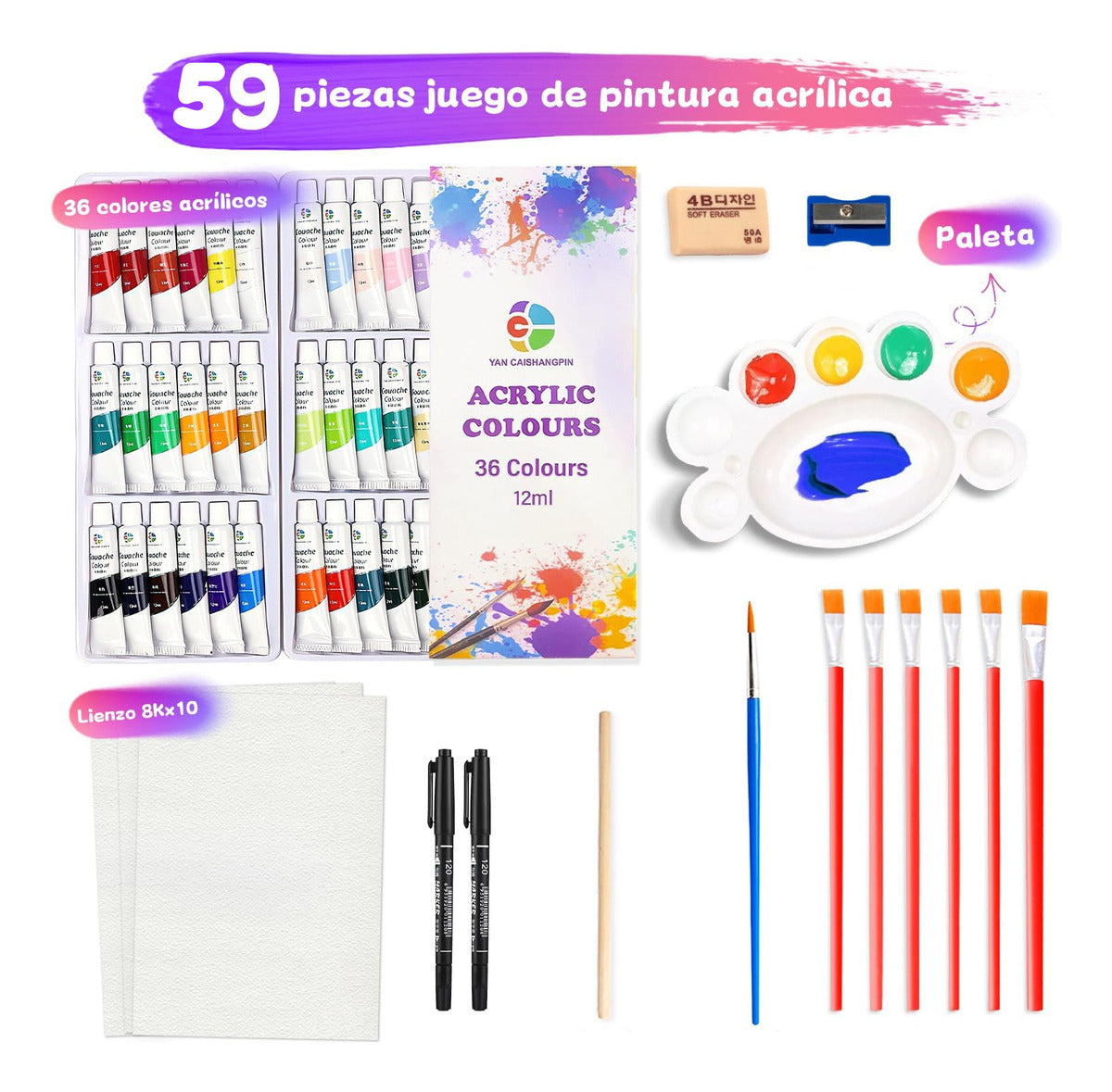 Kit De Pintura 59 Pzs – Set Completo Para Artistas Con Colores Vibrantes