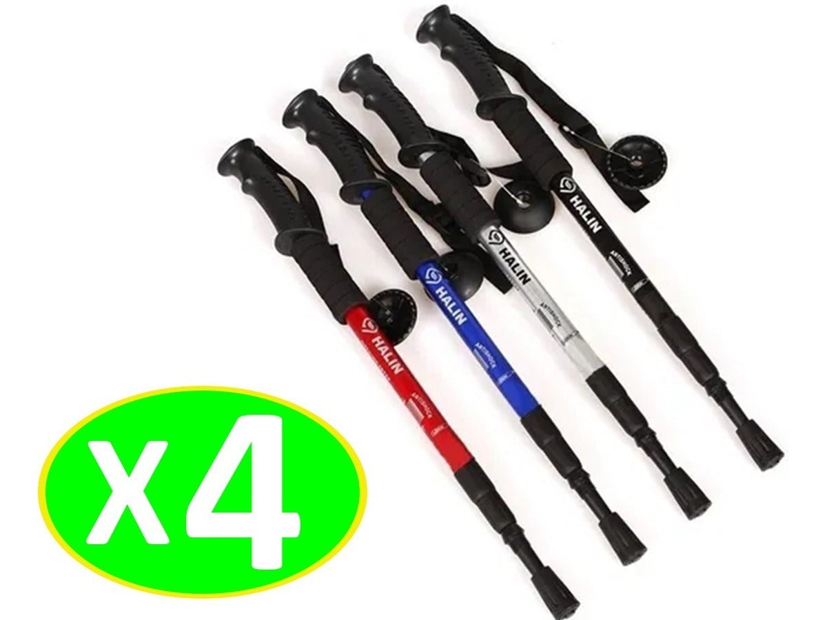 MarcaX Pack 4 Bastón Trekking 3 Tramos – Diseño Ultraligero y Antishock