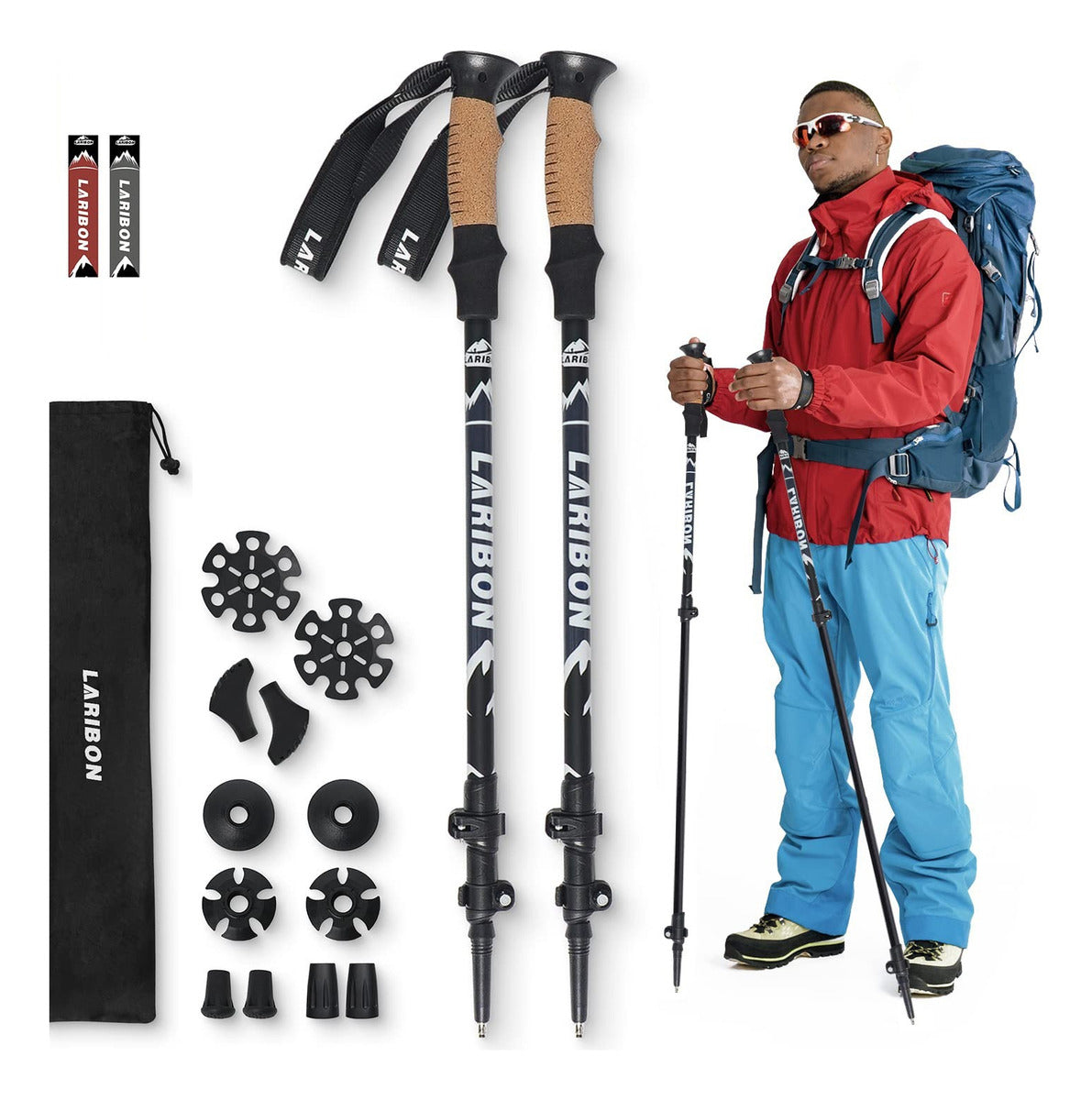 LARIBON Pack 2 Bastones Trekking Plegables – Máxima Estabilidad y Confort