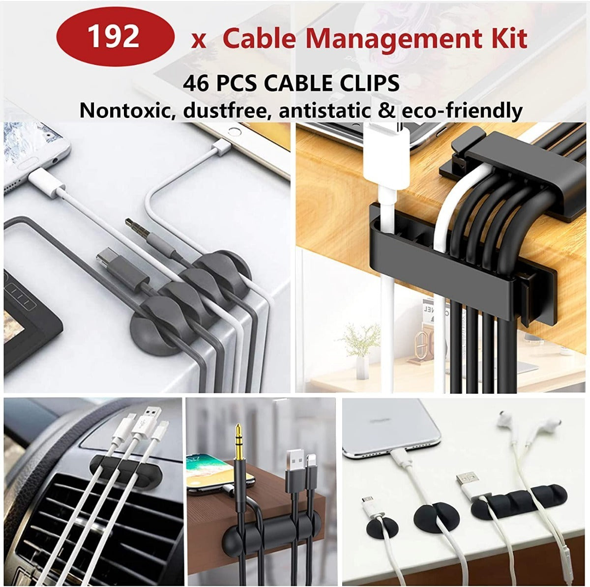 tuMarca Kit Organizador De Gestión De Cables De 173 Piezas – Solución Completa Para Mantener Cables Ordenados