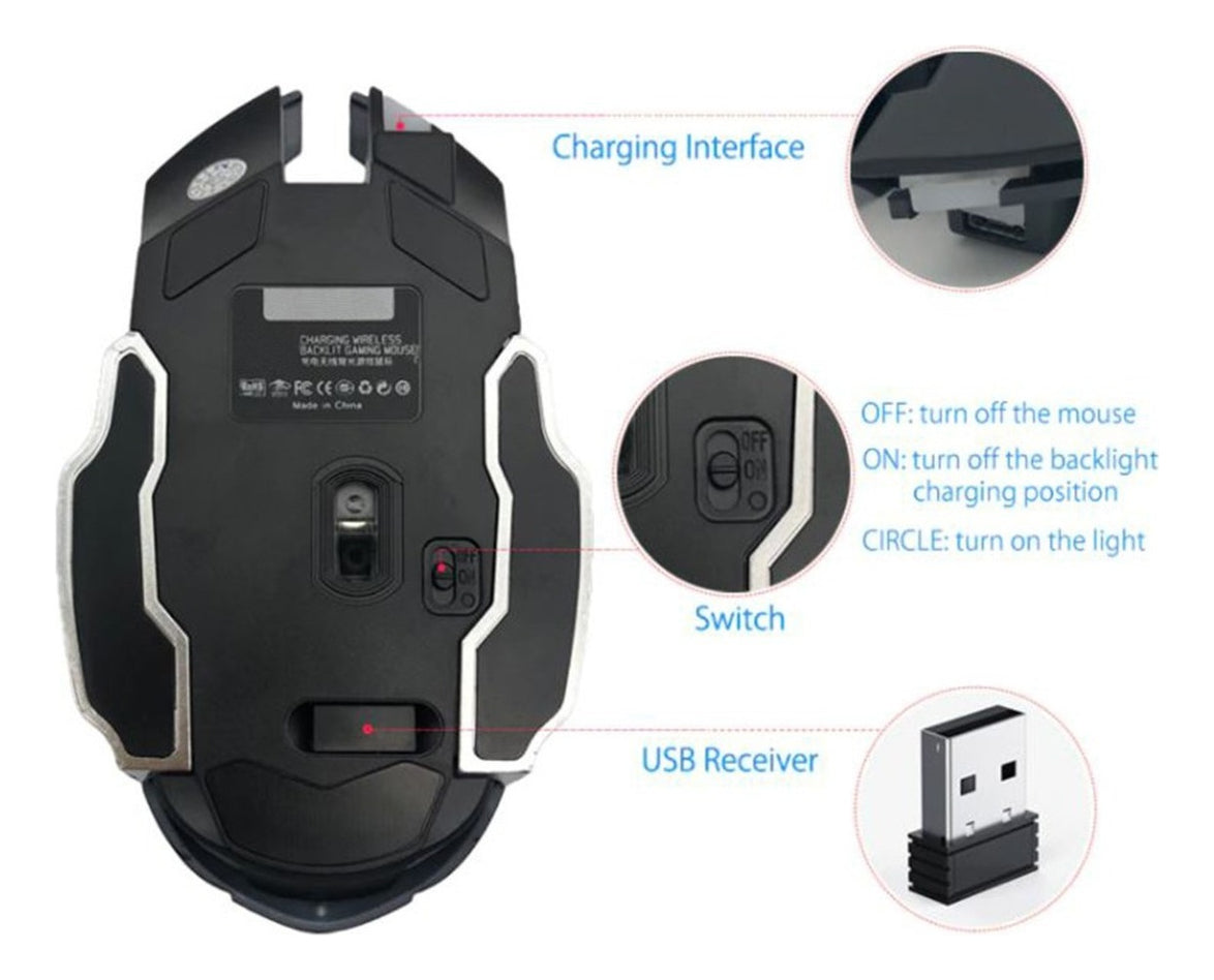 GamingPro Mouse Inalámbrico RGB – Clic Silencioso para Juegos Sin Distracciones