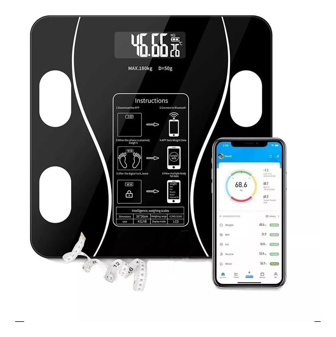 Pesa Digital Inteligente – Seguimiento Preciso de Salud Bluetooth