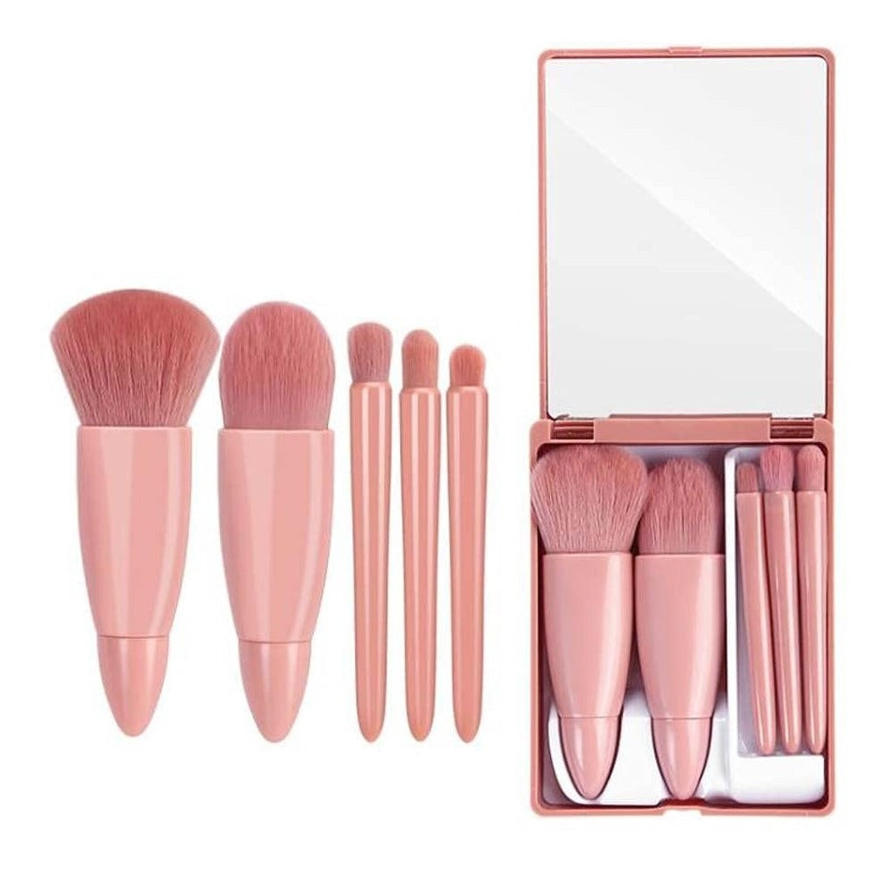 Set 5 Brochas De Maquillaje Profesionales – Material De Alta Calidad Con Estuche Espejo