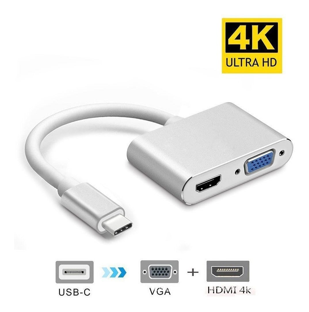 Adaptador USB Tipo C a HDMI y VGA – Conexión Versátil y de Alta Calidad
