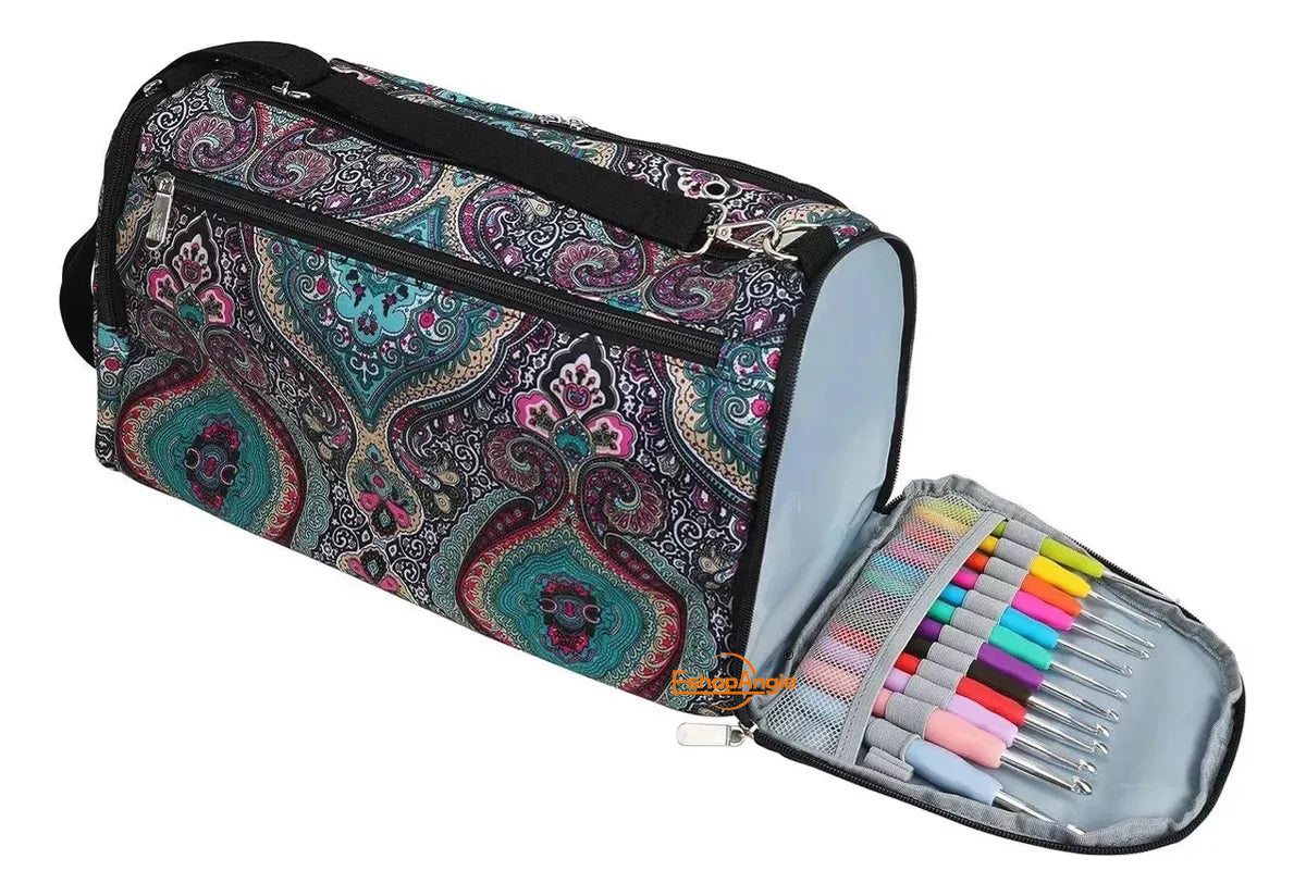 Bolso Organizado Almacenamiento Para Tejer – Diseño Floral Práctico