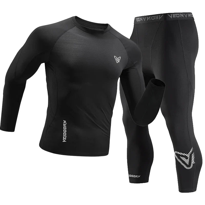 Veidoorn Men's Workout Sports Suit – Quick-Drying High-Elasticity Compression Set