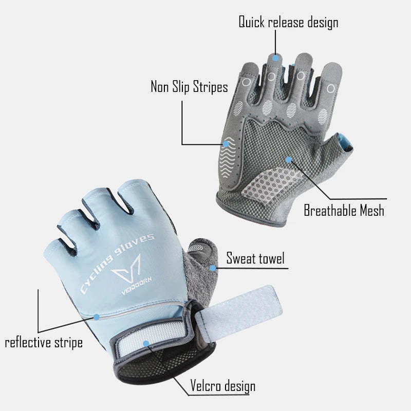Veidoorn Half Finger Cycling Gloves – Advanced Shock Absorption with Reflective Strips