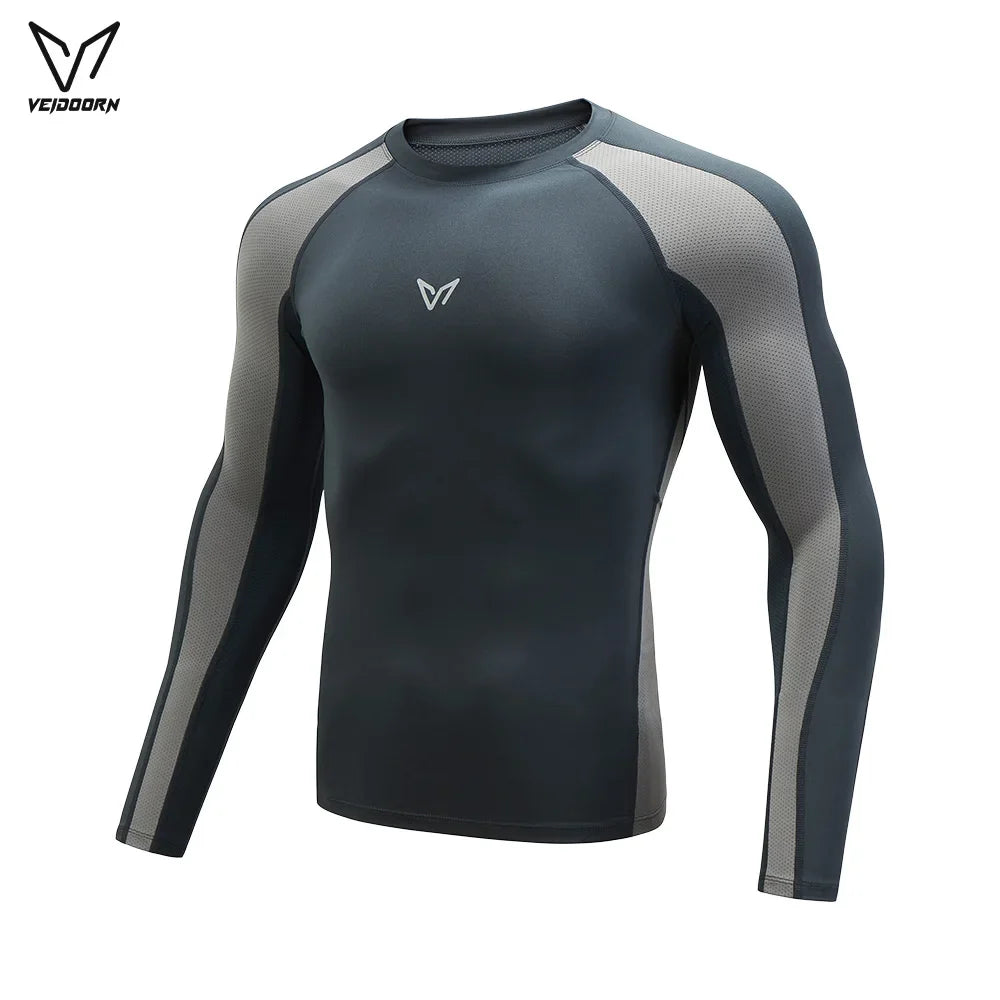 Veidoorn Performance Compression Long-Sleeve Top – Breathable Patchwork Design for Active Lifestyles