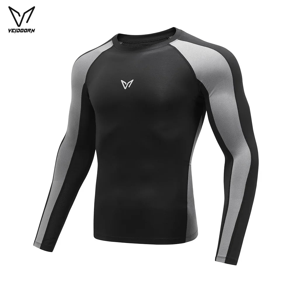 Veidoorn Performance Compression Long-Sleeve Top – Breathable Patchwork Design for Active Lifestyles