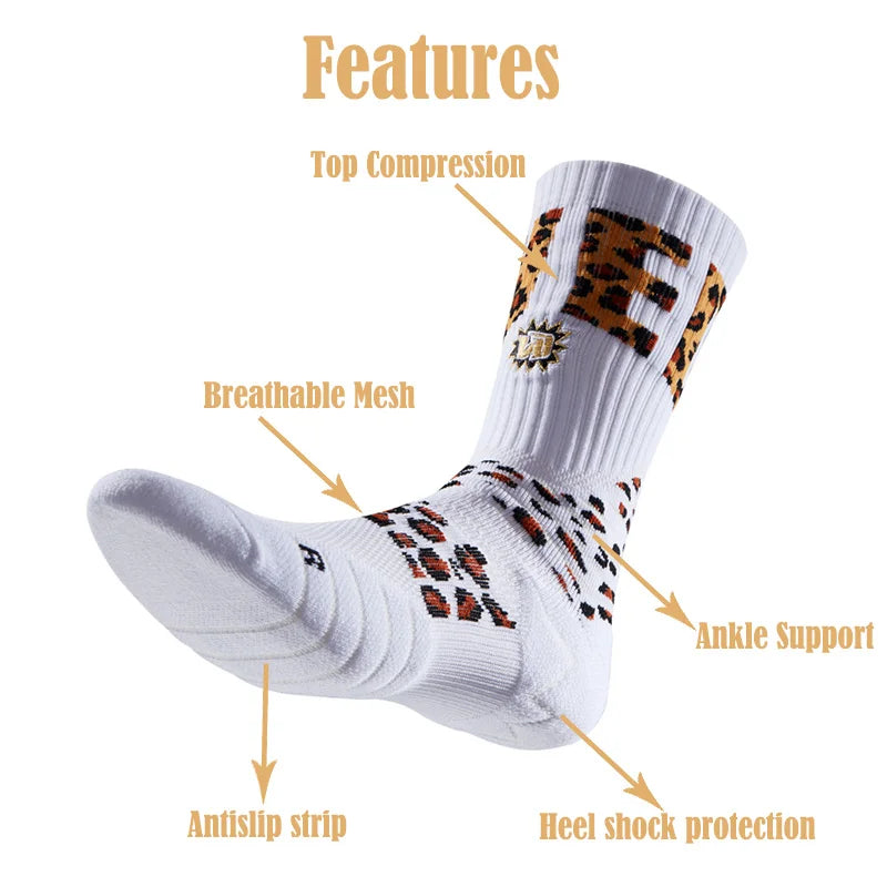 Veidoorn Leopard Compression Basketball Socks – Shock Absorption and Anti-Slip Design