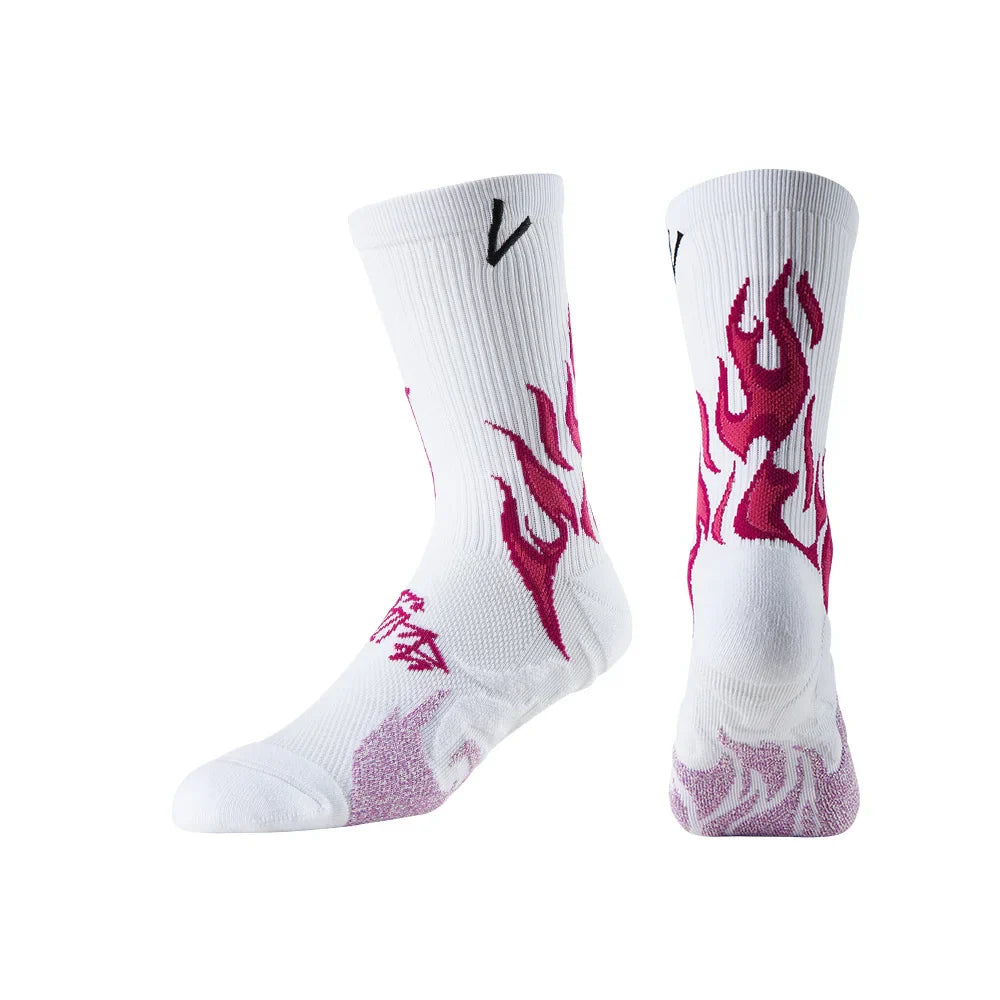 Veidoorn Fire Pattern Running Socks – Breathable Cushioned Compression with Arch Support