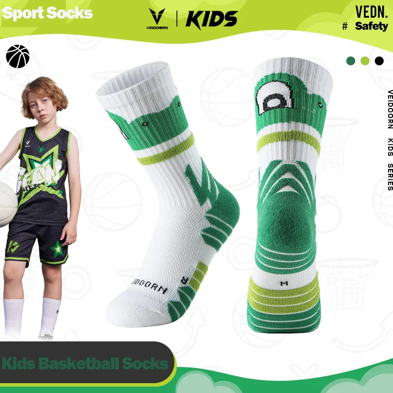 Veidoorn Basketball Socks for Kids – Funny Frog Design with Anti-Slip Cushioning