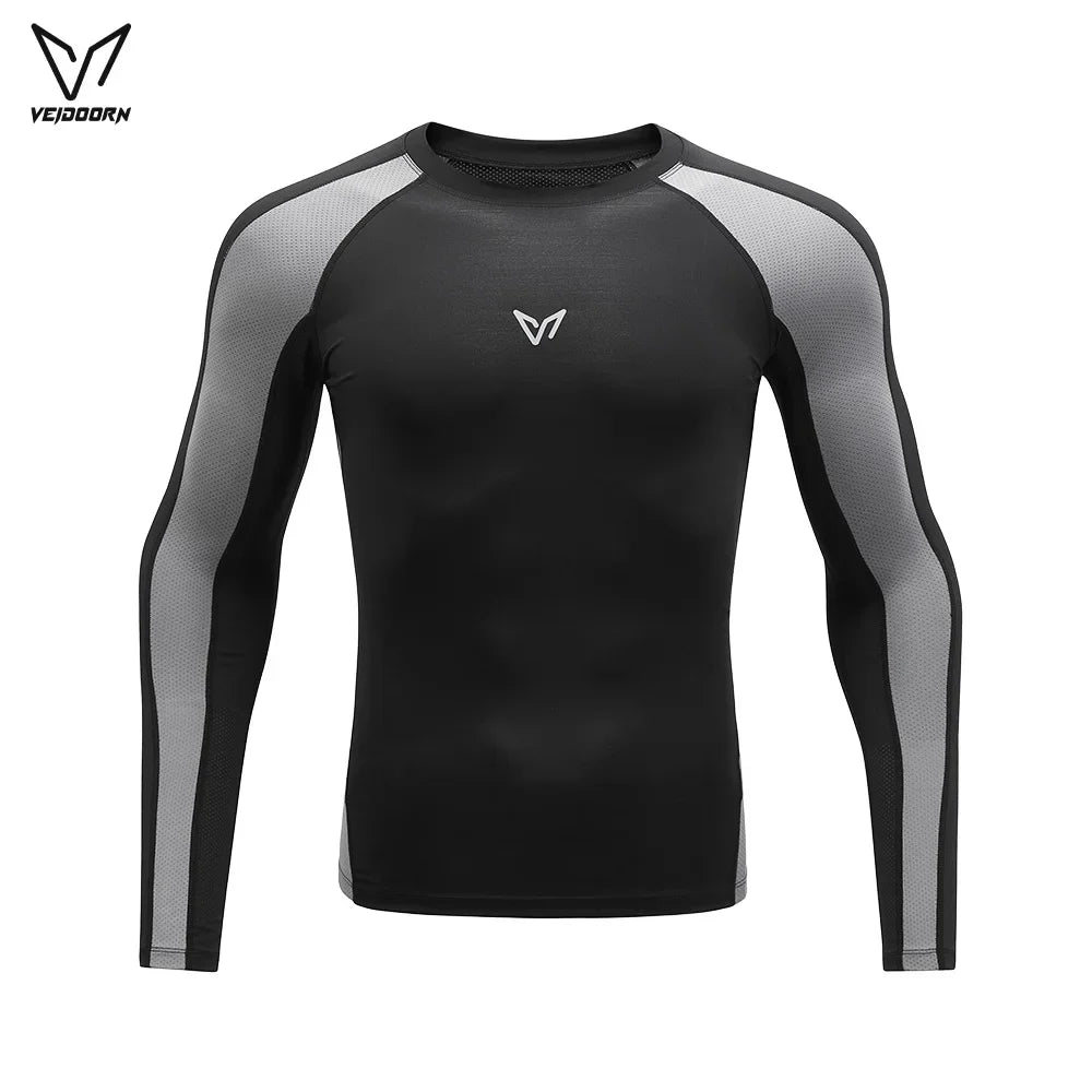 Veidoorn Performance Compression Long-Sleeve Top – Breathable Patchwork Design for Active Lifestyles