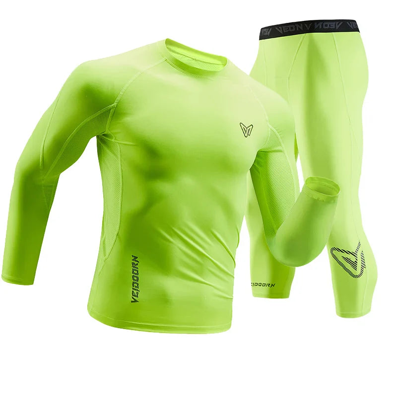 Veidoorn Men's Workout Sports Suit – Quick-Drying High-Elasticity Compression Set
