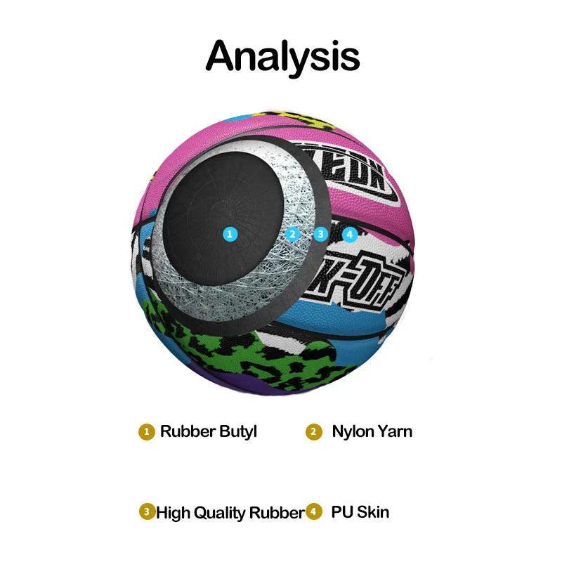 Veidoorn Colorful PU Basketball Size 7 – Durable Outdoor Performance