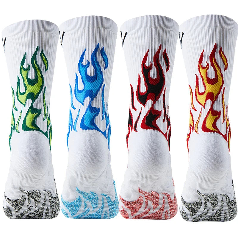 Veidoorn Fire Pattern Running Socks – Breathable Cushioned Compression with Arch Support