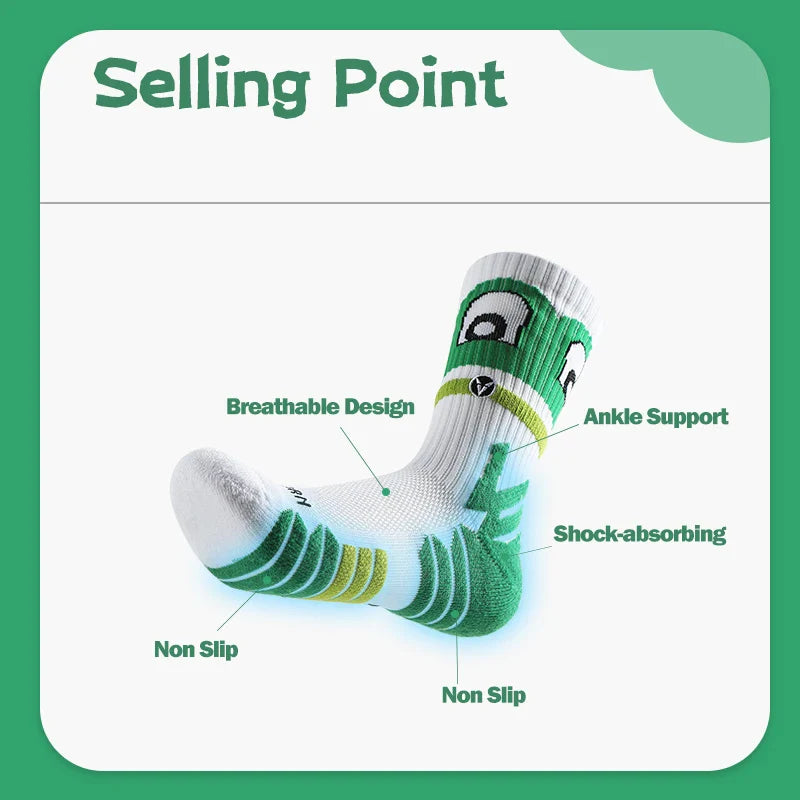 Veidoorn Basketball Socks for Kids – Funny Frog Design with Anti-Slip Cushioning