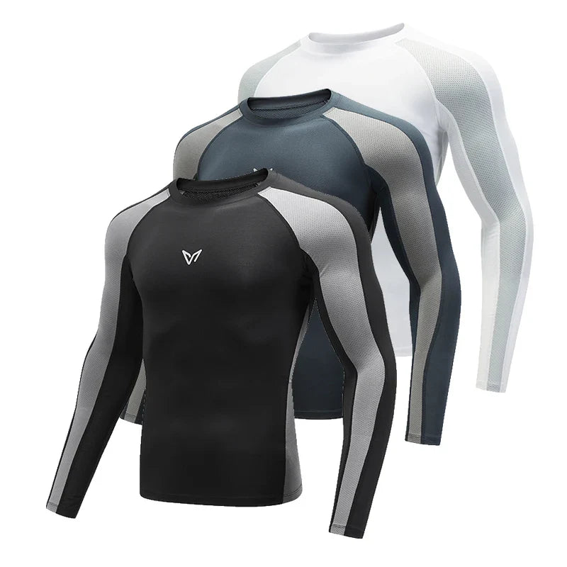 Veidoorn Performance Compression Long-Sleeve Top – Breathable Patchwork Design for Active Lifestyles