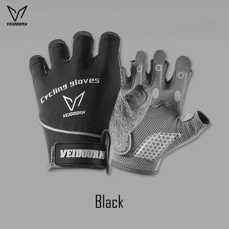 Veidoorn Half Finger Cycling Gloves – Advanced Shock Absorption with Reflective Strips