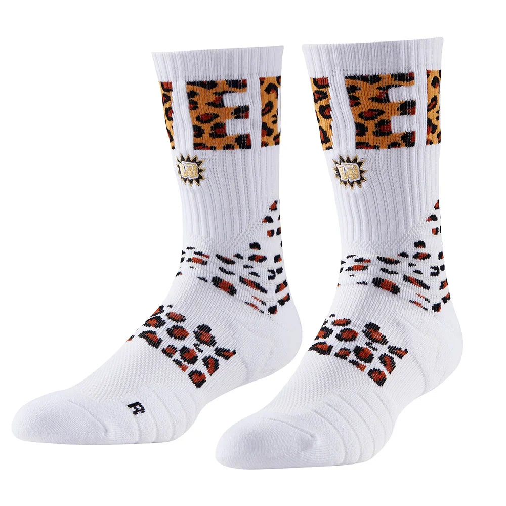 Veidoorn Leopard Compression Basketball Socks – Shock Absorption and Anti-Slip Design
