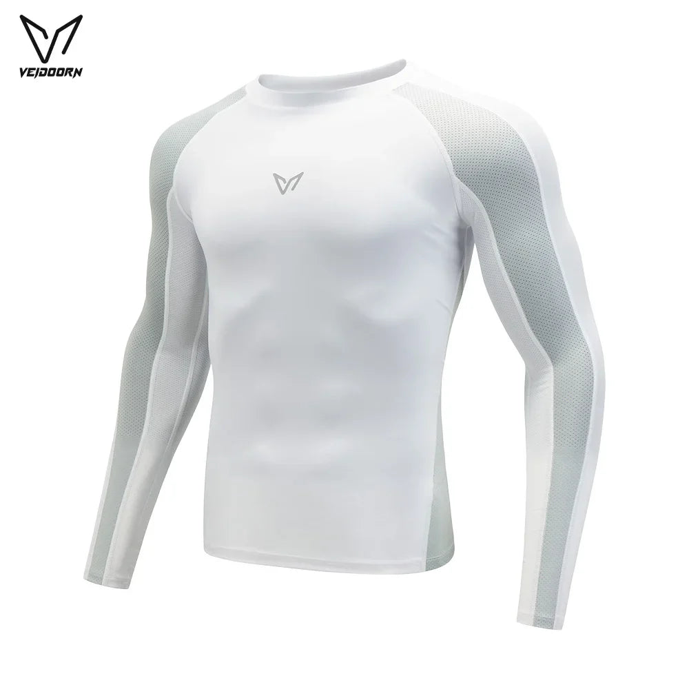 Veidoorn Performance Compression Long-Sleeve Top – Breathable Patchwork Design for Active Lifestyles