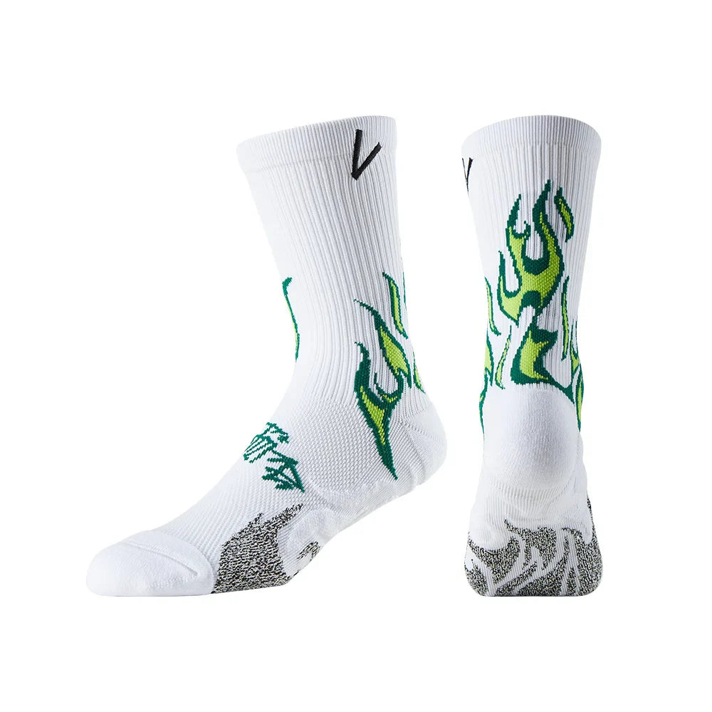 Veidoorn Fire Pattern Running Socks – Breathable Cushioned Compression with Arch Support