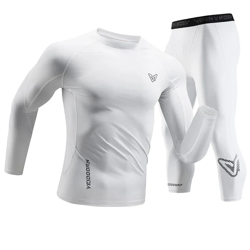 Veidoorn Men's Workout Sports Suit – Quick-Drying High-Elasticity Compression Set