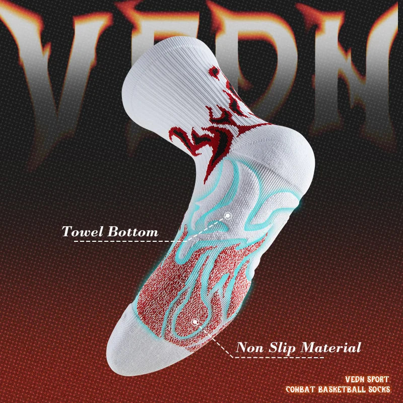 Veidoorn Fire Pattern Running Socks – Breathable Cushioned Compression with Arch Support