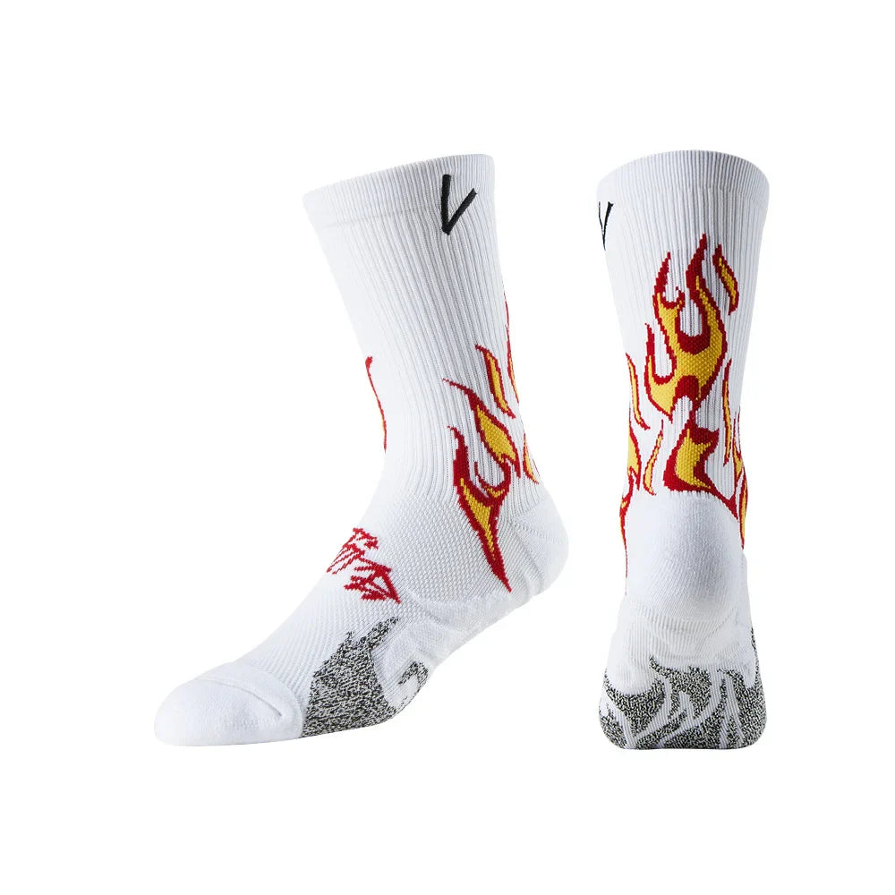 Veidoorn Fire Pattern Running Socks – Breathable Cushioned Compression with Arch Support